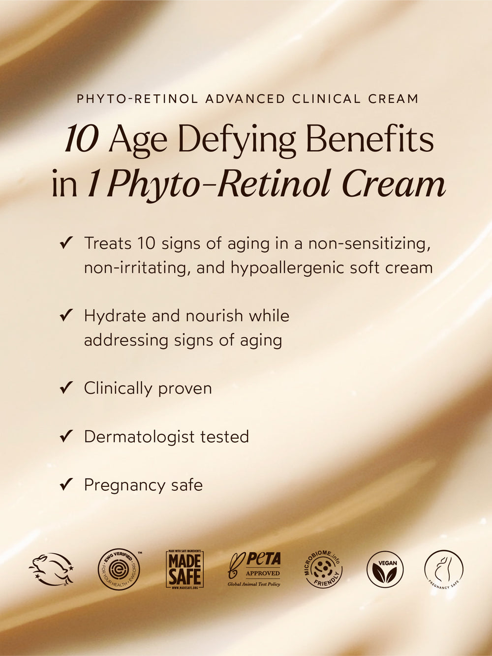 Phyto-Retinol Advanced Clinical Cream benefits highlighted on a soft, radiant background, emphasizing its ability to address 10 signs of aging without irritation, while hydrating and nourishing the skin.