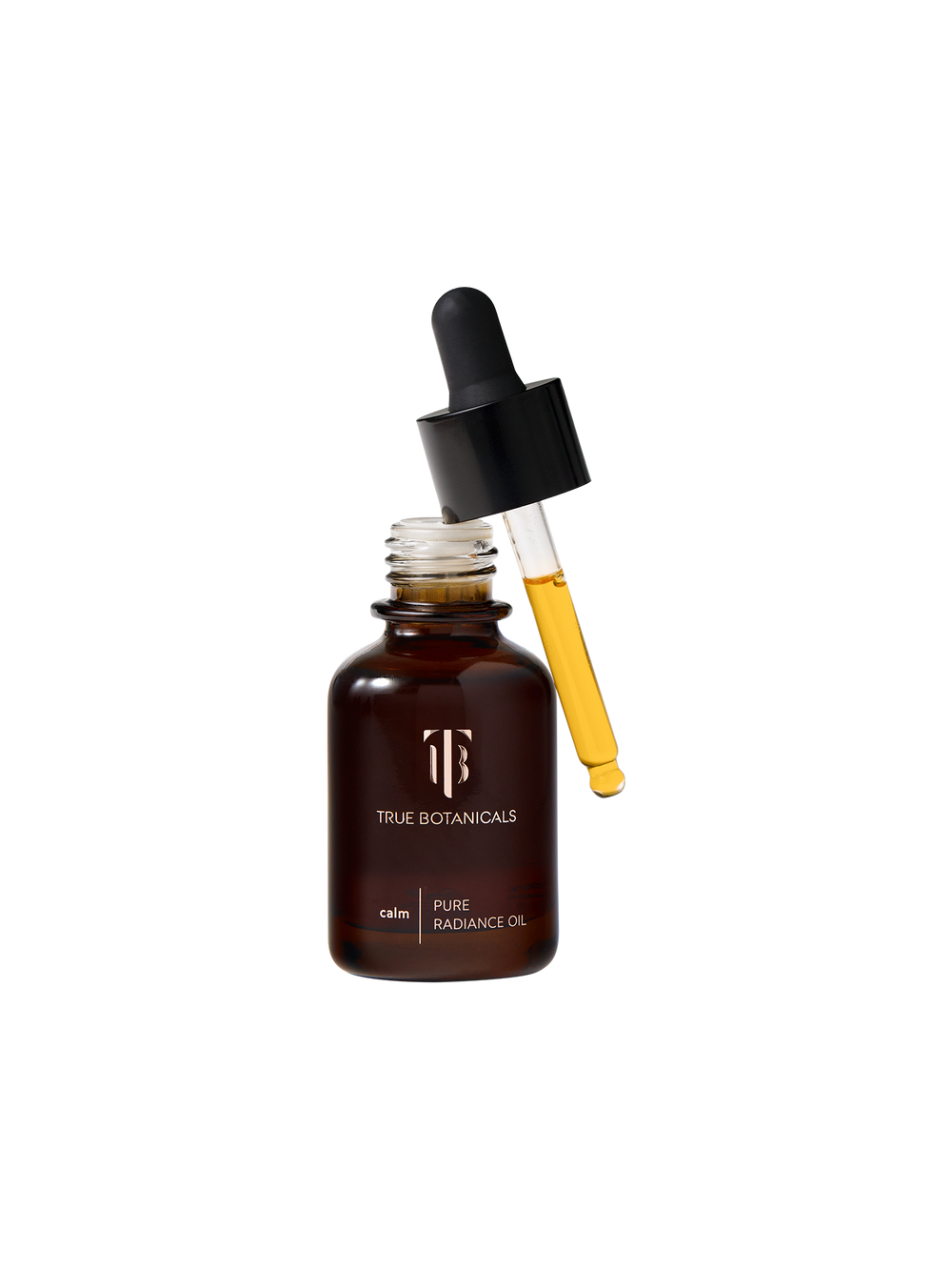 True Botanicals Calm Pure Radiance Oil bottle with dropper on a white background