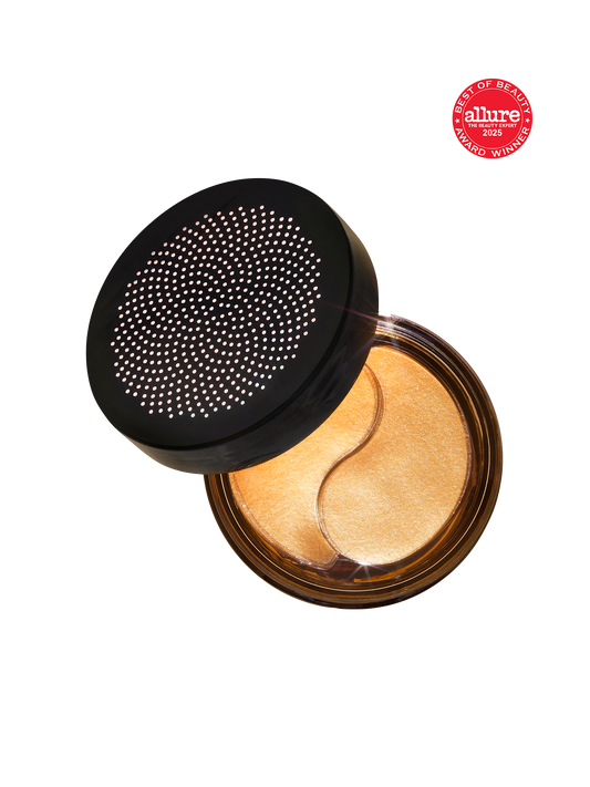 True Botanicals Chebula Multi-Corrective Eye Patches open jar, shown on a transparent background with an Allure Best of Beauty 2025 Award Winner badge.