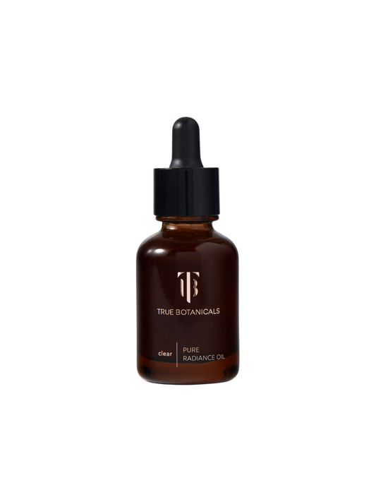 True Botanicals Pure Radiance Oil bottle with dropper on a white background