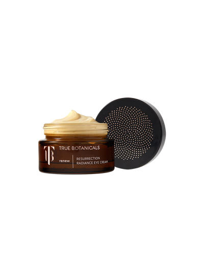 True Botanicals Resurrection Radiance Eye Cream open jar showing texture