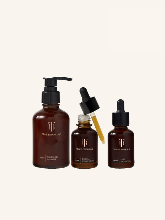 Renew Glowy Skin Confidence Set from True Botanicals on a light beige background